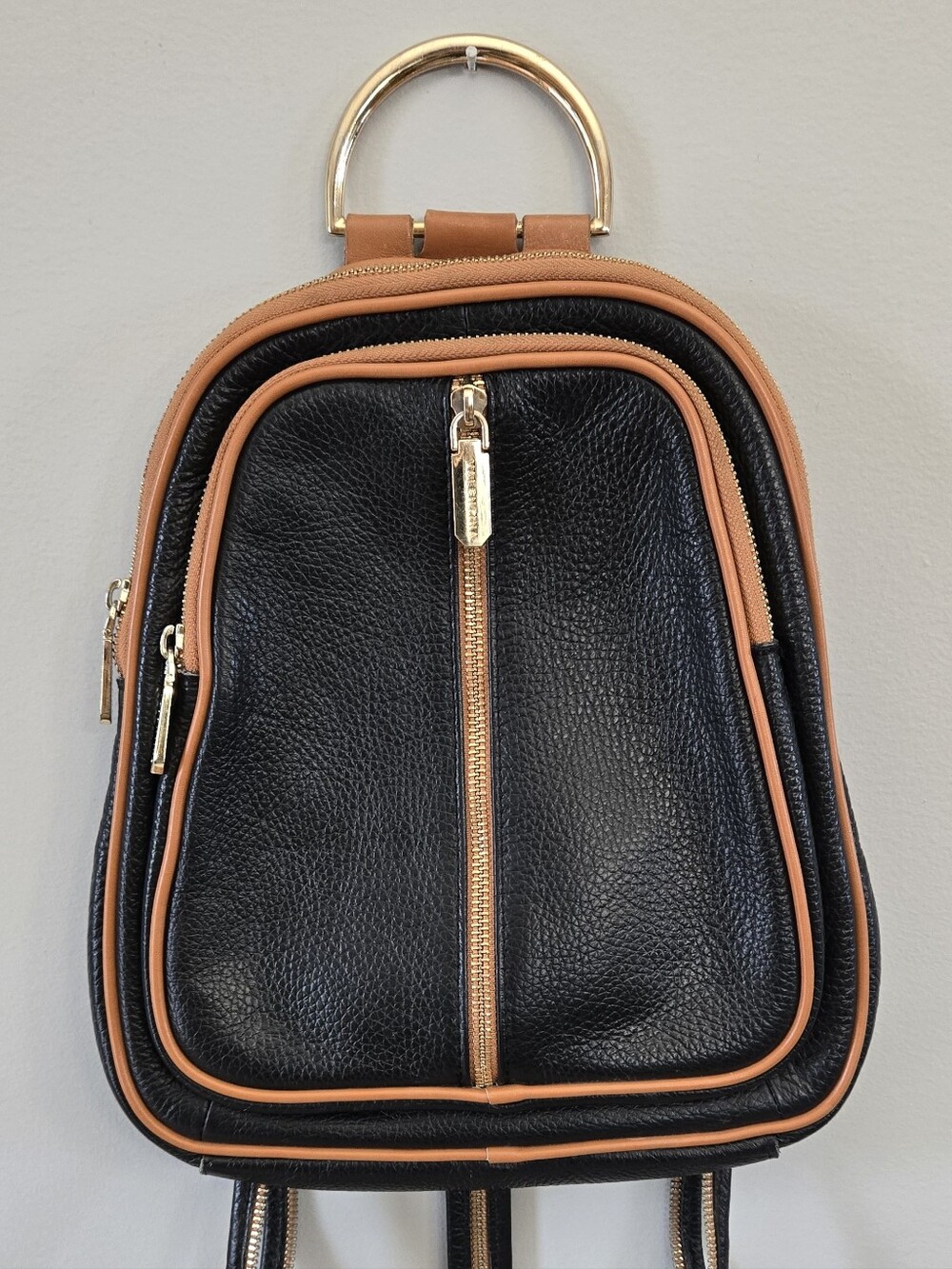 Valentina Black and Tan Leather-Trim Backpack Or Crossbody